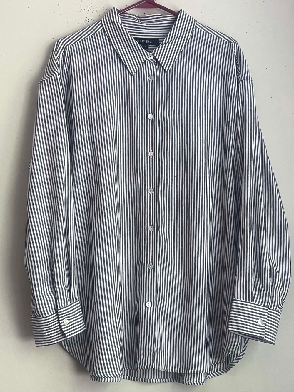 Ellen Tracy Black and White Striped Button-Down Shirt